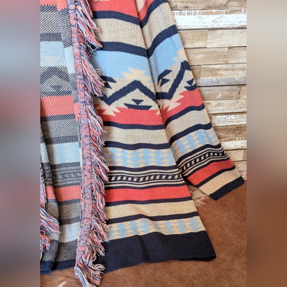 Margeaux & Ellie Aztec Fringed Cardigan Sweater - Picture 8 of 16